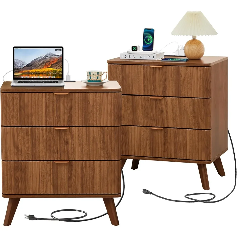 3 Drawer Farmhouse Nightstand Set of 2 with Charging Station, Mid Century Modern Wide Nightstand with Drawers,
3 Drawer Farmhouse Nightstand Set of 2 with Charging Station, Mid Century Modern Wide Nightstand with Drawers,