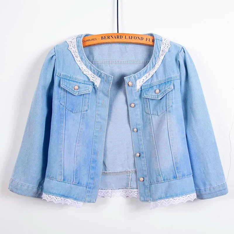 Lace Denim Jacket New Summer Three Quarter Sleeves O-neck Top Women's Spring Autumn Slim Versatile Single Breasted Short Coat
Lace Denim Jacket New Summer Three Quarter Sleeves O-neck Top Women's Spring Autumn Slim Versatile Single Breasted Short Coat