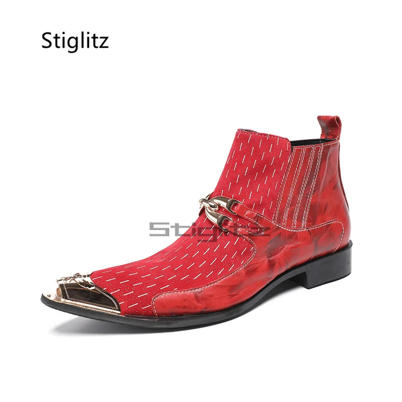 Metal Buckle Men's Chelsea Boots Red Black Genuine Leather Ankle Boots Pointed Toe Side Zipper Business Shoes Wear-Resistant
Metal Buckle Men's Chelsea Boots Red Black Genuine Leather Ankle Boots Pointed Toe Side Zipper Business Shoes Wear-Resistant