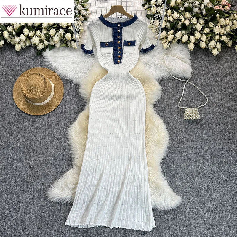 Color Blocking Round Neck Metal Buckle Slim Knit Dress for Women Elastic Tight Fitting Hip Hugging Woolen Dress Long Skirt Dress
Color Blocking Round Neck Metal Buckle Slim Knit Dress for Women Elastic Tight Fitting Hip Hugging Woolen Dress Long Skirt Dress