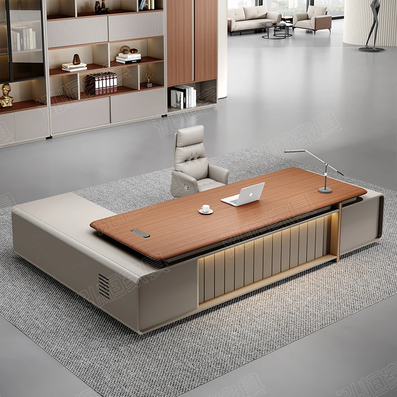 Light luxury boss desk, senior sense manager desk and chair combination, simple modern blister technology, president's room
Light luxury boss desk, senior sense manager desk and chair combination, simple modern blister technology, president's room