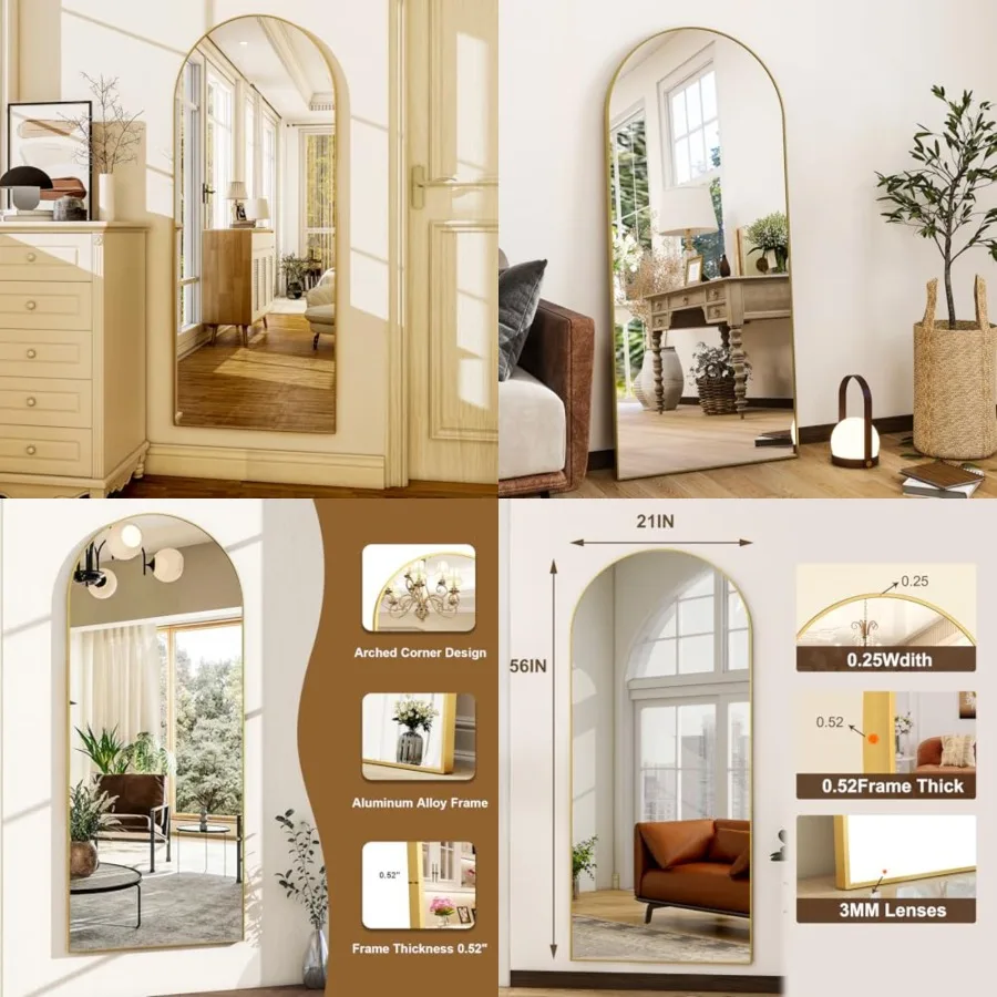 56"x21"Full Length Mirror Arch Floor Mirrors with Aluminum Alloy Frame Free-Standing Wall Mounted or Leaning Large Bedroom Dres
56"x21"Full Length Mirror Arch Floor Mirrors with Aluminum Alloy Frame Free-Standing Wall Mounted or Leaning Large Bedroom Dres