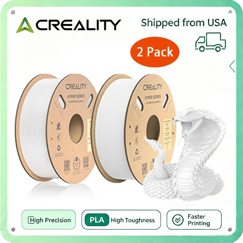 Creality 2 Pack Hyper PLA Filament 1.75mm 2kg 3D Printer Filament Better Fluidity Faster Cooling High-Speed Printing Dimensional Accuracy +/-0.02mm Print Speed 300mm/s 3D Printing Materials
Creality 2 Pack Hyper PLA Filament 1.75mm 2kg 3D Printer Filament Better Fluidity Faster Cooling High-Speed Printing Dimensional Accuracy +/-0.02mm Print Speed 300mm/s 3D Printing Materials