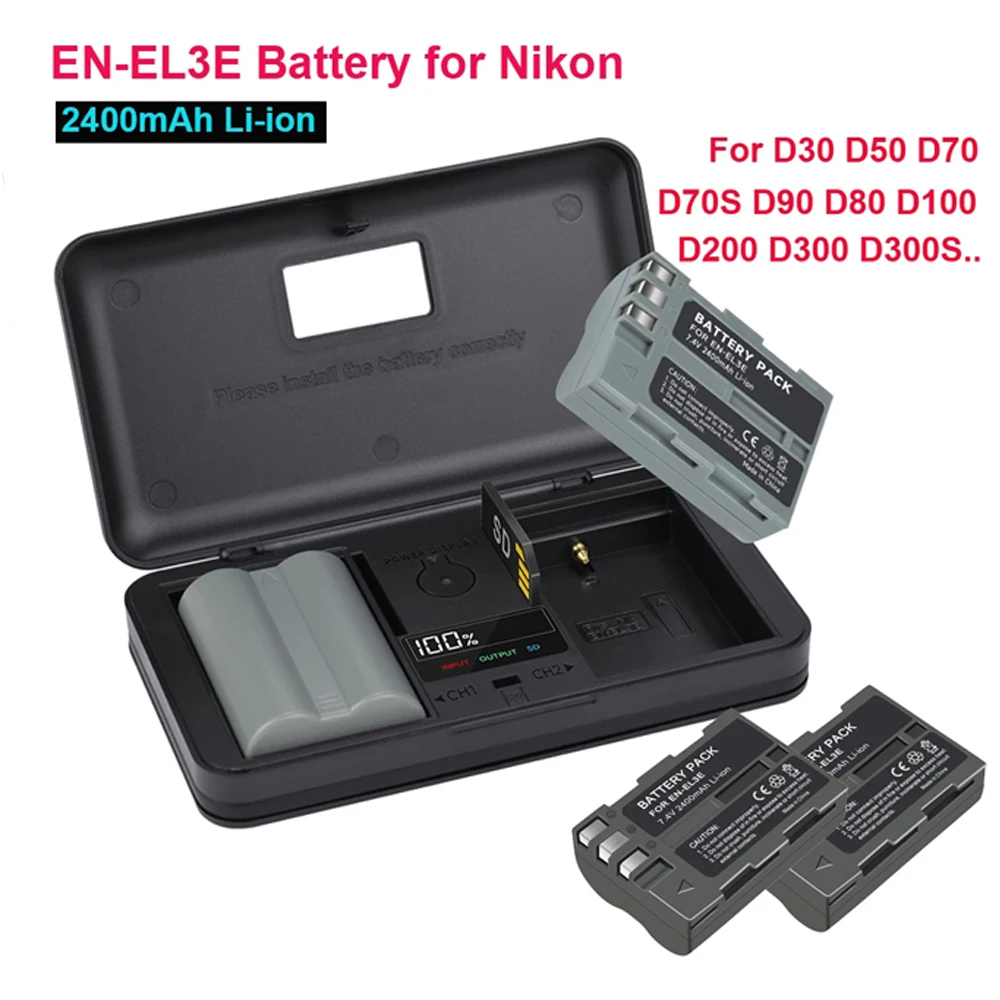 EN-EL3E EN EL3E Battery 2400mAh ENEL3e Camera Batteries with LCD Charger for Nikon D30 D50 D70 D70S D90 D80 D100 D200 D300 D300S
EN-EL3E EN EL3E Battery 2400mAh ENEL3e Camera Batteries with LCD Charger for Nikon D30 D50 D70 D70S D90 D80 D100 D200 D300 D300S