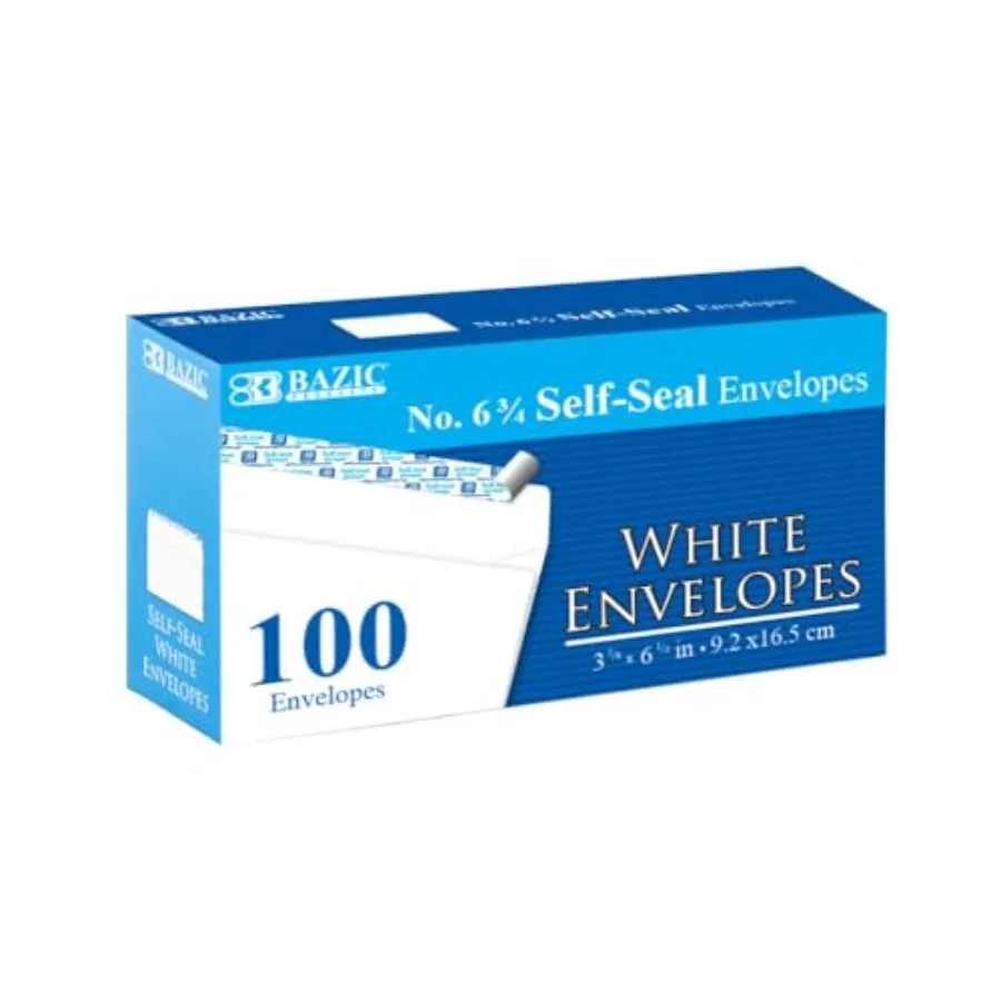 Self Seal White Envelope 3 5/8" x 6 1/2" #6, No Window Mailing Envelopes, Peel and Seal Mailer for Business Invoice Check 100/P
Self Seal White Envelope 3 5/8" x 6 1/2" #6, No Window Mailing Envelopes, Peel and Seal Mailer for Business Invoice Check 100/P