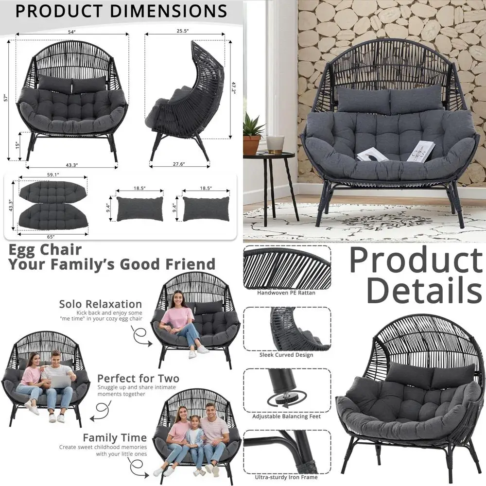 Outdoor 2-Person Wicker Lounge Chair with Thick Cushions, 680 lbs Capacity, Suitable for Patio, Porch, Living Room, and Balcony,
Outdoor 2-Person Wicker Lounge Chair with Thick Cushions, 680 lbs Capacity, Suitable for Patio, Porch, Living Room, and Balcony,