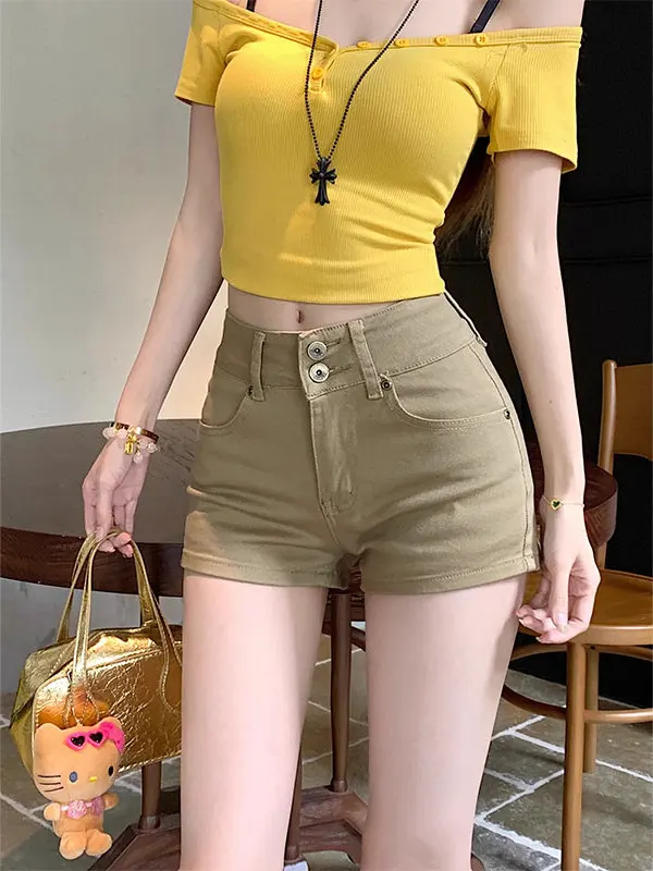 Retro Khaki Double Button High Waist Denim Shorts Women's Summer Small Size Elastic Slim A-Line Wrap Hot Pants Cotton Stretch...
Retro Khaki Double Button High Waist Denim Shorts Women's Summer Small Size Elastic Slim A-Line Wrap Hot Pants Cotton Stretch...