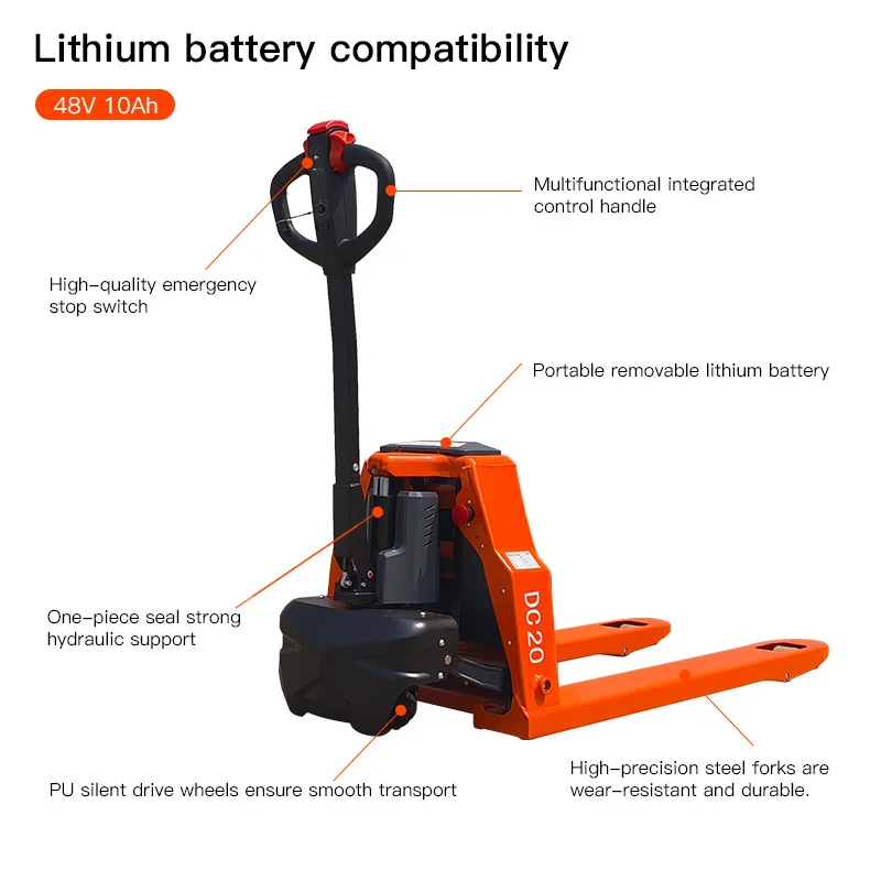 Orange 4400LBS Electric Pallet Jack 48V 10A Lithium Battery 45"x27" Fork Size for Material Handling, with Strong Torque Motor
Orange 4400LBS Electric Pallet Jack 48V 10A Lithium Battery 45"x27" Fork Size for Material Handling, with Strong Torque Motor