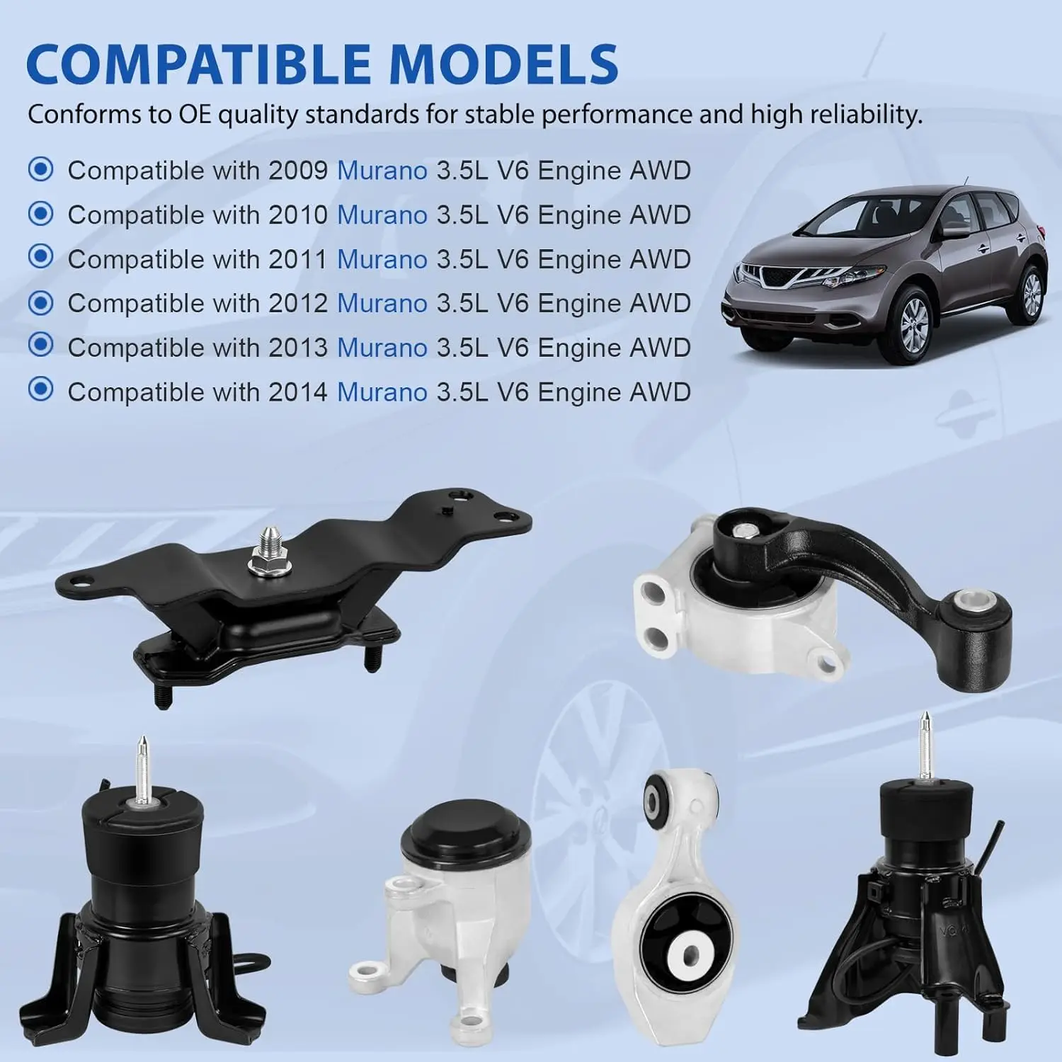 Engine Motor&Transmission Mount Set For Nissan Murano 2009-2014 3.5L V6 Engine AWD A7394 112703JA0B A7391HY A4365HY A4373 A7363
Engine Motor&Transmission Mount Set For Nissan Murano 2009-2014 3.5L V6 Engine AWD A7394 112703JA0B A7391HY A4365HY A4373 A7363