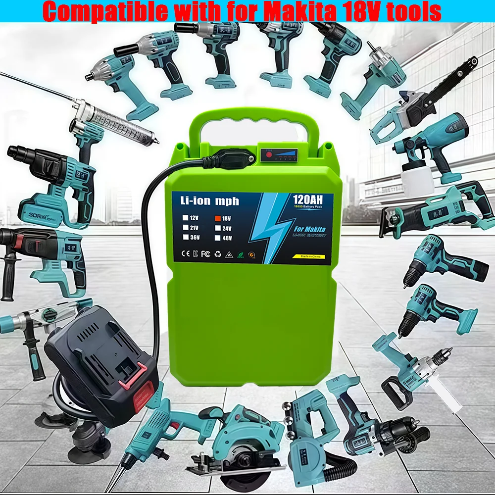 18V upgrade 120Ah Battery For Makita Power Tools Replacement Accessories BL1860 BL1850 18 v Li-ion Rechargeable batteries Pack
18V upgrade 120Ah Battery For Makita Power Tools Replacement Accessories BL1860 BL1850 18 v Li-ion Rechargeable batteries Pack