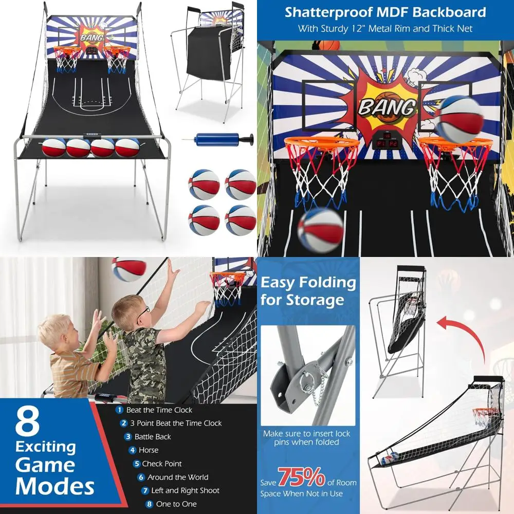 indoor foldable arcade basketball game with 8 modes, sound effects, 4 balls, and pump - electronic basketball fun
indoor foldable arcade basketball game with 8 modes, sound effects, 4 balls, and pump - electronic basketball fun