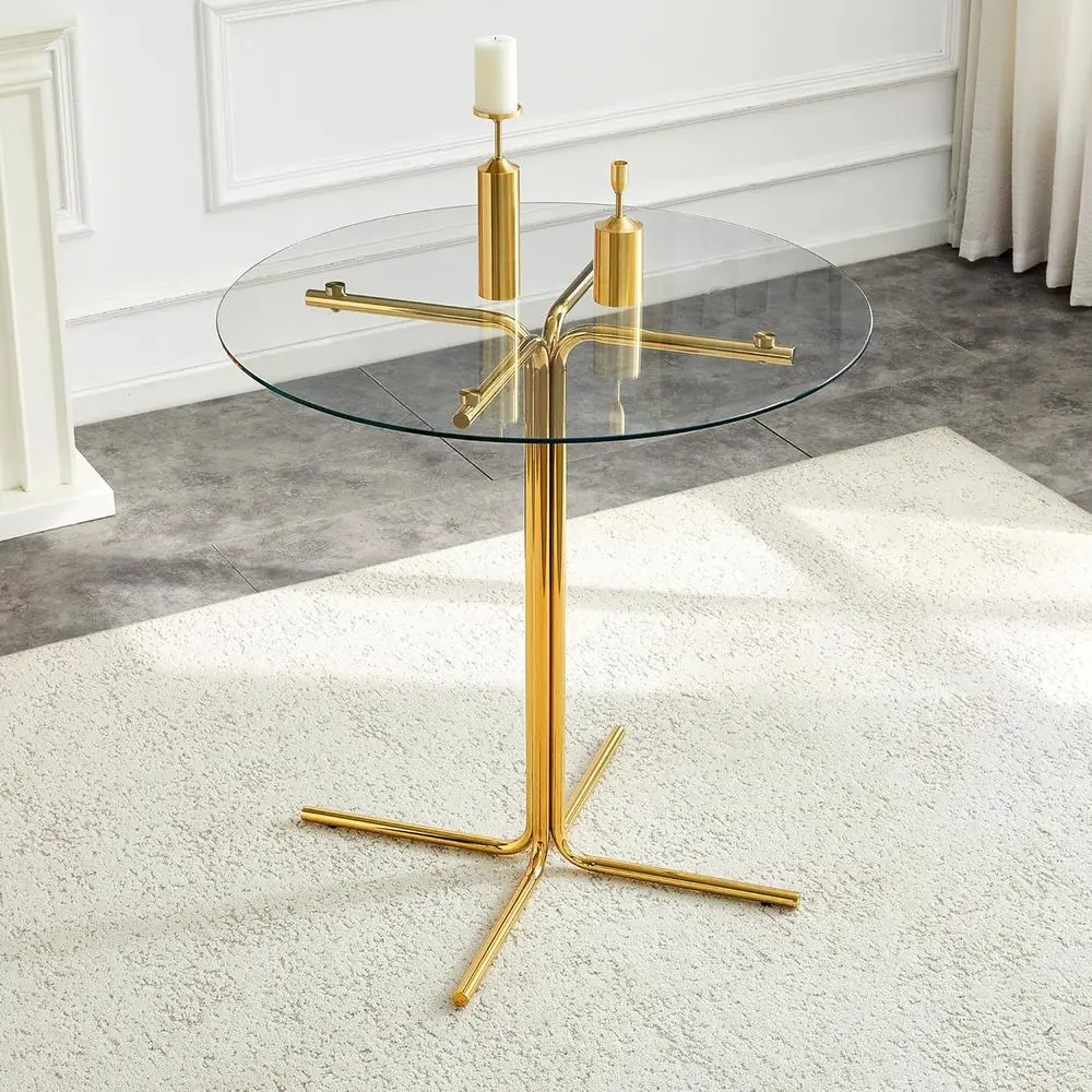Contemporary Glass Top Bar Table with Gold Accents for Kitchen and Dining Spaces
Contemporary Glass Top Bar Table with Gold Accents for Kitchen and Dining Spaces