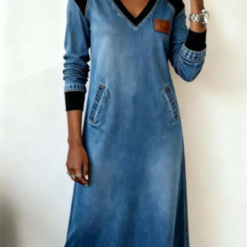 Elegant Long Sleeve Patchwork Holiday Dress Women Autumn Winter V Neck Chic Party Dress New Loose Simple Casual Ladies Dress
Elegant Long Sleeve Patchwork Holiday Dress Women Autumn Winter V Neck Chic Party Dress New Loose Simple Casual Ladies Dress