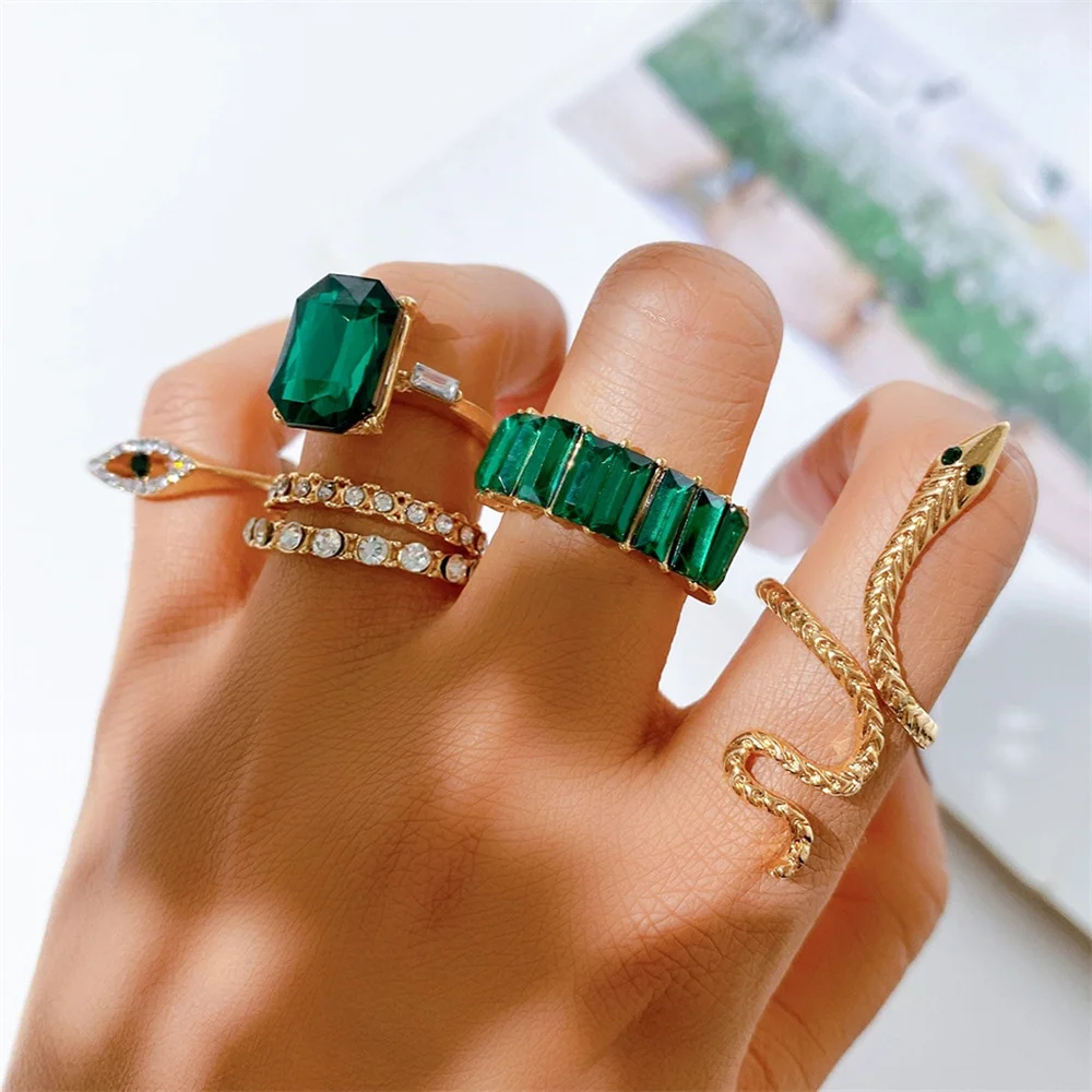 6 pieces/set Vintage Green Crystal Ring For Women Trendy Cobra Gold Color Set Ring Fashion Party Jewelry Wholesale
6 pieces/set Vintage Green Crystal Ring For Women Trendy Cobra Gold Color Set Ring Fashion Party Jewelry Wholesale