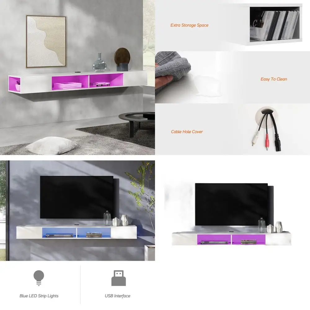 Wall-Mounted Floating TV Stand with LED Lighting for 80-Inch TVs, Ideal for Living Rooms and Bedrooms in White
Wall-Mounted Floating TV Stand with LED Lighting for 80-Inch TVs, Ideal for Living Rooms and Bedrooms in White