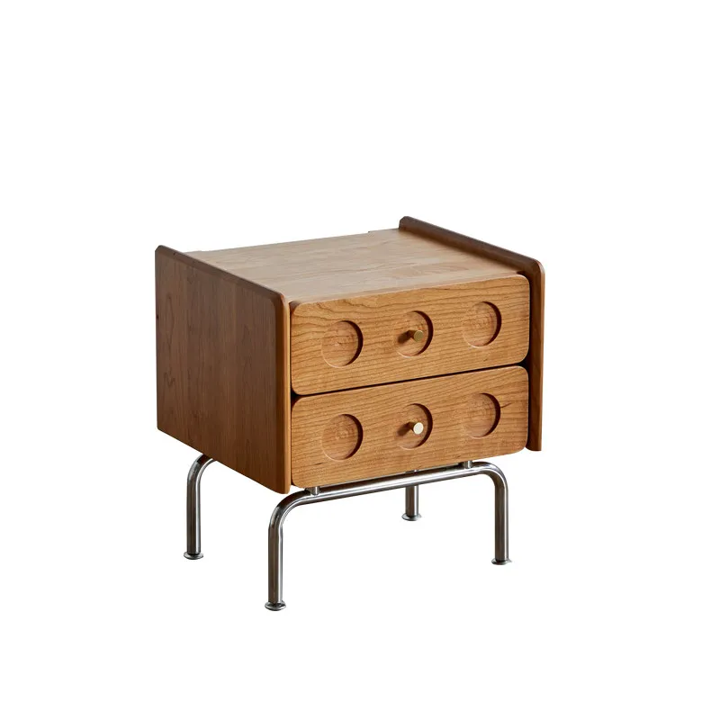 # Bedroom Storage Table Cherry Wood Metal Base & Textured Drawers
# Bedroom Storage Table Cherry Wood Metal Base & Textured Drawers