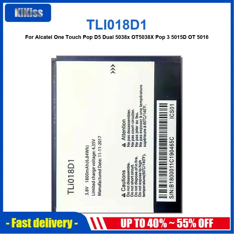 Аккумулятор TLI018D1 1800 мАч для мобильного телефона Alcatel One Touch Pop D5 Dual 5038x OT5038X Pop 3 5015D OT 5016, высокое качество
Аккумулятор TLI018D1 1800 мАч для мобильного телефона Alcatel One Touch Pop D5 Dual 5038x OT5038X Pop 3 5015D OT 5016, высокое качество