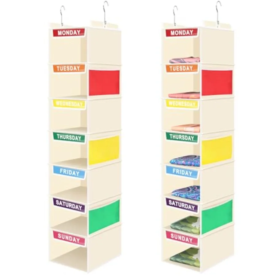 2 Pcs 7 Shelf Weekly Clothes Organizer for Hanging Closet Organizer 11. 8 x 11. 8 x 50 Inch Daily Activity Clothes Storage Draw
2 Pcs 7 Shelf Weekly Clothes Organizer for Hanging Closet Organizer 11. 8 x 11. 8 x 50 Inch Daily Activity Clothes Storage Draw