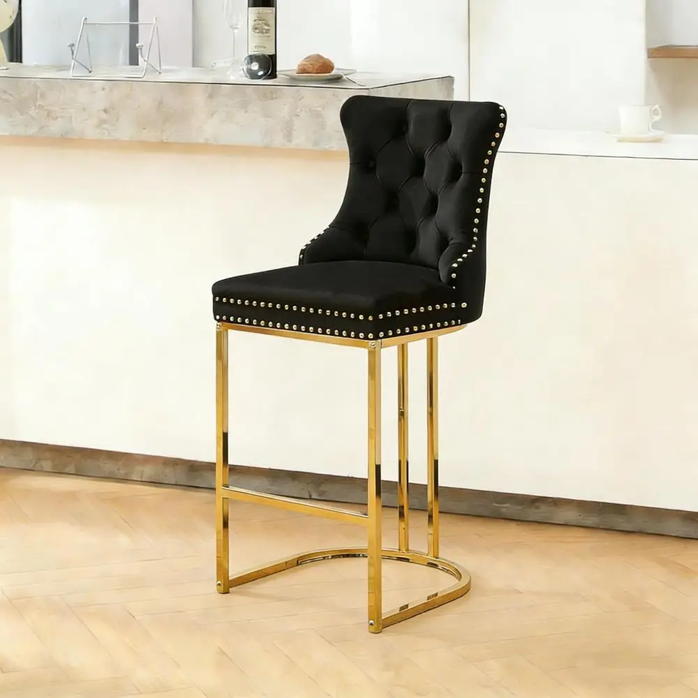 Set of 2 26 Velvet-Upholstered Counter Height Bar Stools with Metal Legs, Black
Set of 2 26 Velvet-Upholstered Counter Height Bar Stools with Metal Legs, Black