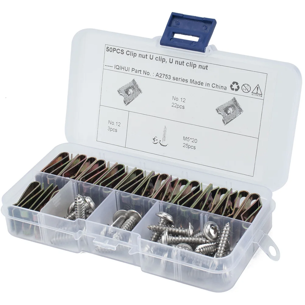 50Pcs Motorcycle U Nut Fasteners Galvanized Self Tapping Clips Manganese Steel High Hardness for Car Bumper Door Dashboard
50Pcs Motorcycle U Nut Fasteners Galvanized Self Tapping Clips Manganese Steel High Hardness for Car Bumper Door Dashboard