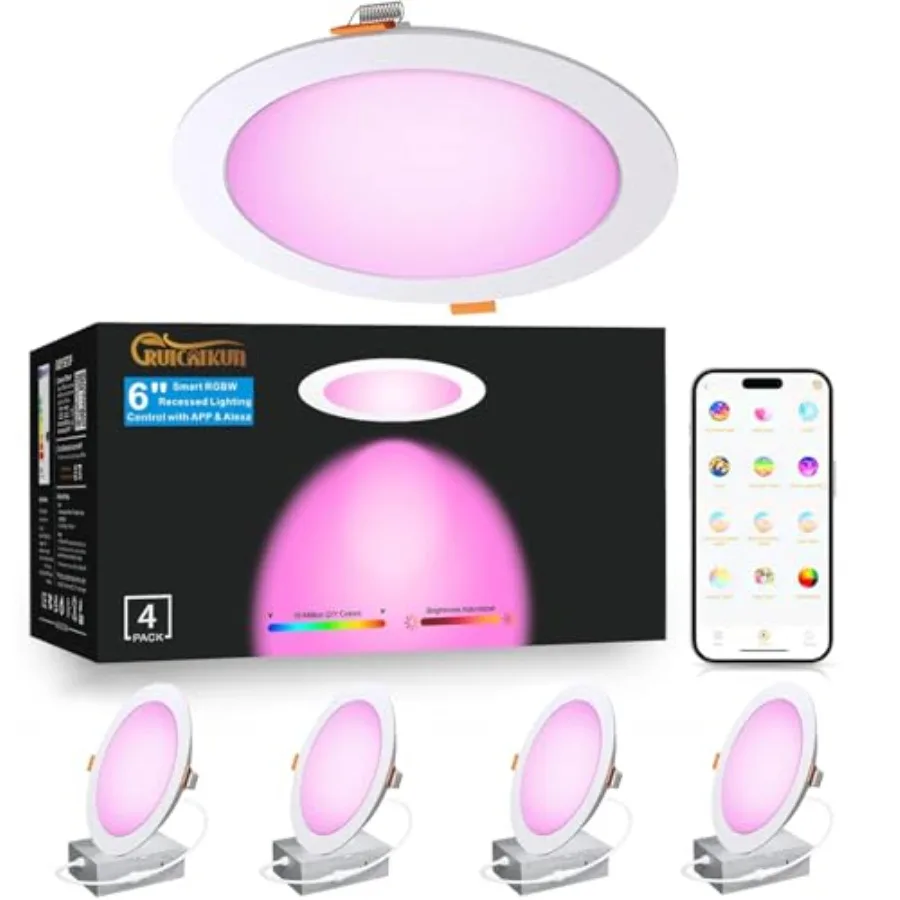 16W Recessed Lighting 6 inchRGBCW Smart Ceiling Light with Color Changing Dimmable Recessed Lighting with Junction Box LED Ceil
16W Recessed Lighting 6 inchRGBCW Smart Ceiling Light with Color Changing Dimmable Recessed Lighting with Junction Box LED Ceil