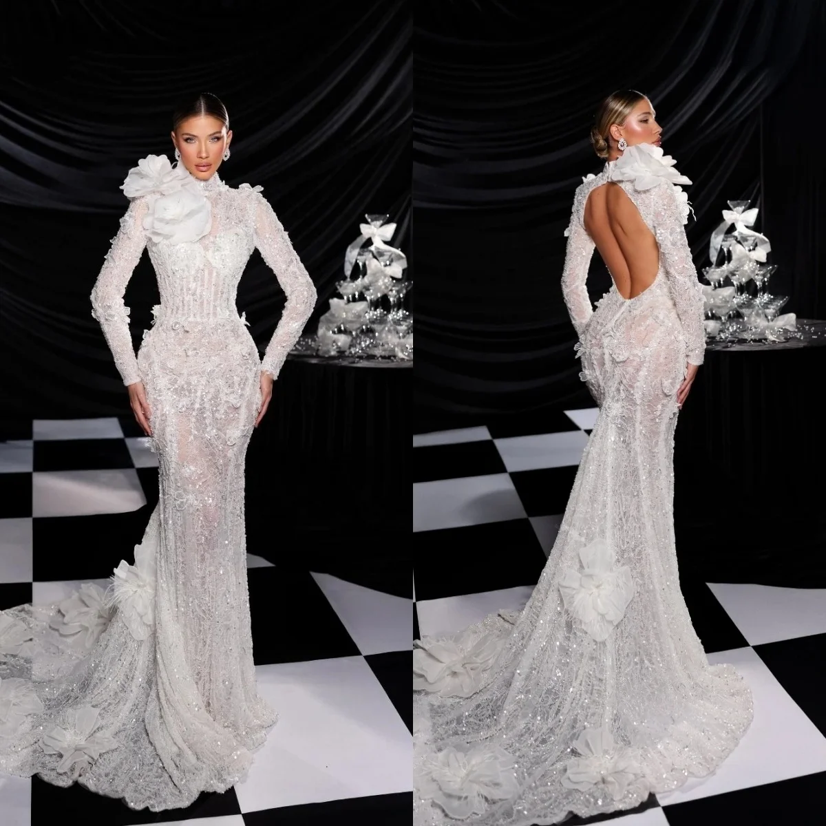 Современные свадебные платья с высоким воротом и цветами, свадебные платья с блестками, иллюзия, длинный рукав, открытая спина, русалка, индивидуальные платья Vestidos De Novia
Современные свадебные платья с высоким воротом и цветами, свадебные платья с блестками, иллюзия, длинный рукав, открытая спина, русалка, индивидуальные платья Vestidos De Novia