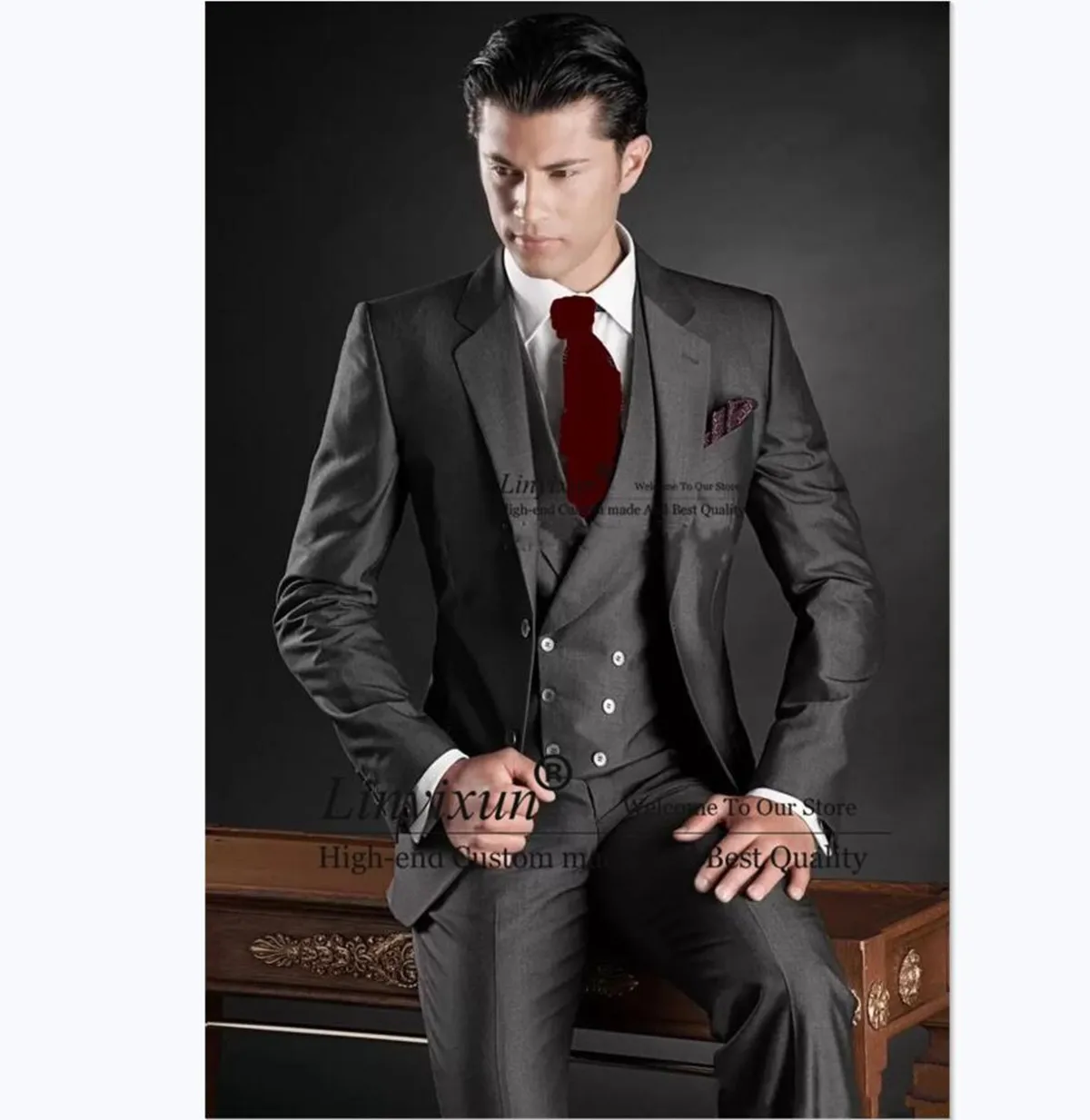 Formal Dark Grey Groom Wedding Tuxedo Slim Fit Business Suits For Men 3 Pieces Sets Business Male Blazer Groomsmen Costume Homme
Formal Dark Grey Groom Wedding Tuxedo Slim Fit Business Suits For Men 3 Pieces Sets Business Male Blazer Groomsmen Costume Homme