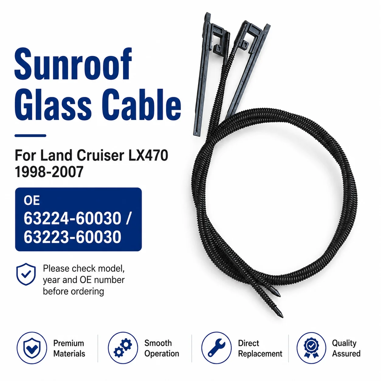 Sunroof Glass Cable Pair For Toyota Land Cruiser Lexus LX470 1998-2007 Left Right Roof Repair Cable 63224-60030 63223-60030
Sunroof Glass Cable Pair For Toyota Land Cruiser Lexus LX470 1998-2007 Left Right Roof Repair Cable 63224-60030 63223-60030