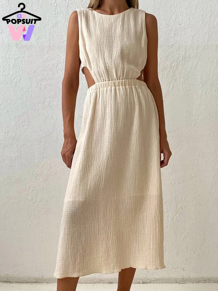 New in Summer Women Dress Solid Elegant Comfortable Casual O-neck Sleeveless Button Hollow Out Backless Cotton Party Long Dress
New in Summer Women Dress Solid Elegant Comfortable Casual O-neck Sleeveless Button Hollow Out Backless Cotton Party Long Dress