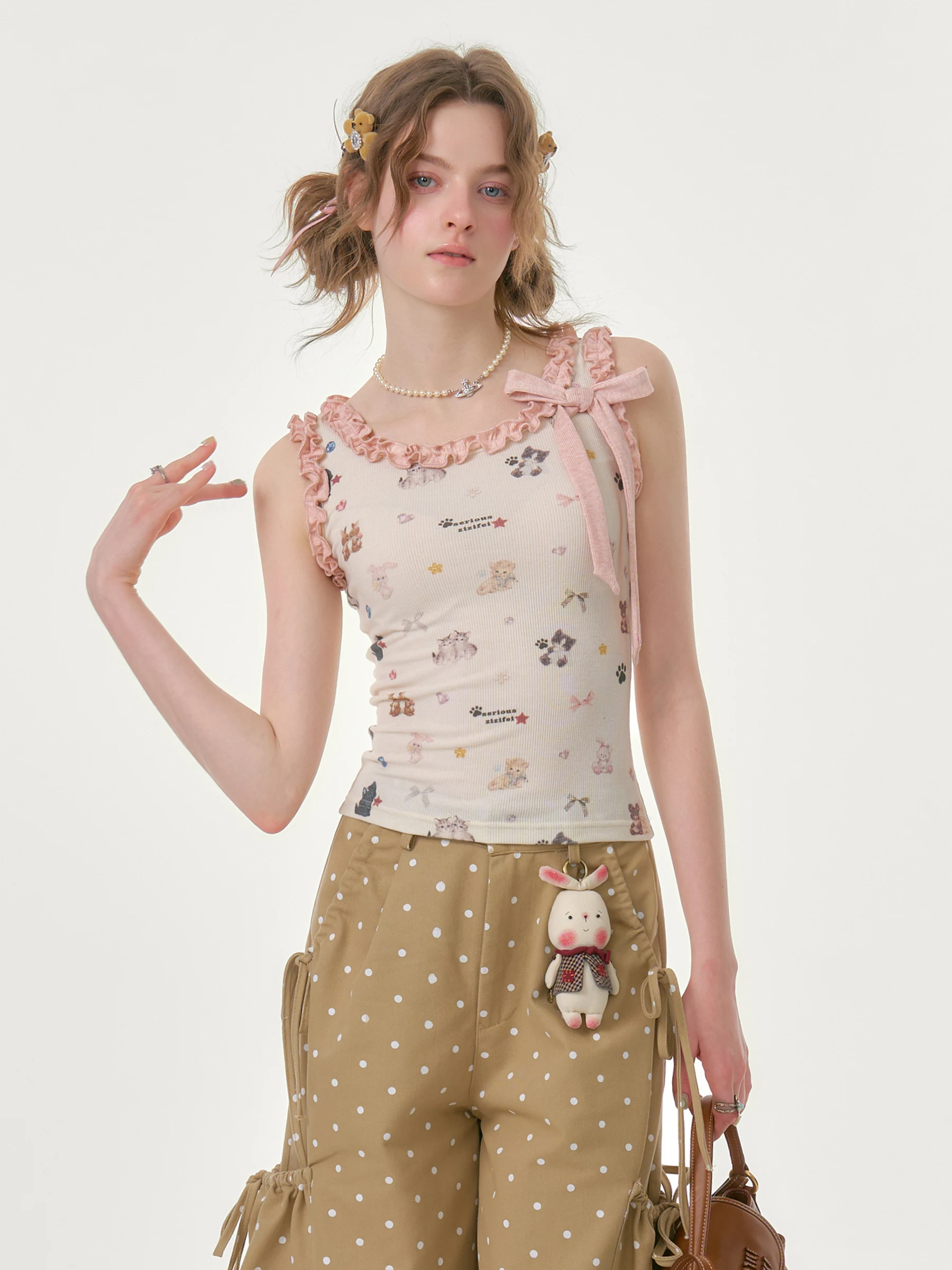 ZiziFei Summer Printed Ruffle Trim Slim Fit Women's Vest Apricot Strapless Top Polyester round Neck H-Shape Outerwear
ZiziFei Summer Printed Ruffle Trim Slim Fit Women's Vest Apricot Strapless Top Polyester round Neck H-Shape Outerwear
