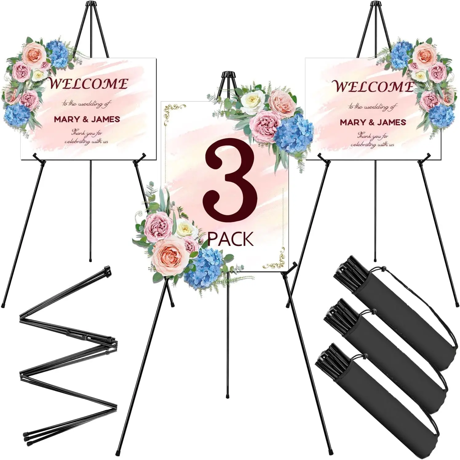 63" Portable Easel Stand 3 Pack, Foldable Metal Display Easels with Storage Bags for Signs, Paintings, Weddings
63" Portable Easel Stand 3 Pack, Foldable Metal Display Easels with Storage Bags for Signs, Paintings, Weddings