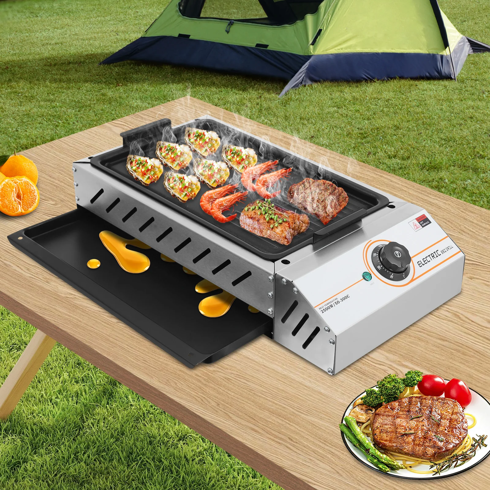 2.5KW BBQ Grill Electric Barbecue Grill Griller Griddle Table Top Indoor BBQ 50-300°C/122-572°F
2.5KW BBQ Grill Electric Barbecue Grill Griller Griddle Table Top Indoor BBQ 50-300°C/122-572°F