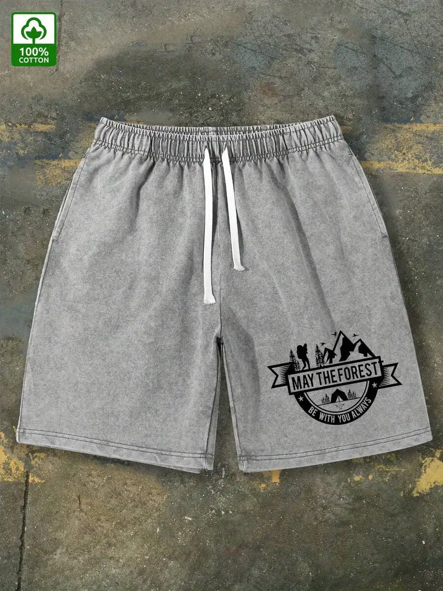 Mens Light Gray Vintage Washed Cotton Shorts With Camping Graphic Print Elastic Waist Drawstring Casual Shorts
Mens Light Gray Vintage Washed Cotton Shorts With Camping Graphic Print Elastic Waist Drawstring Casual Shorts