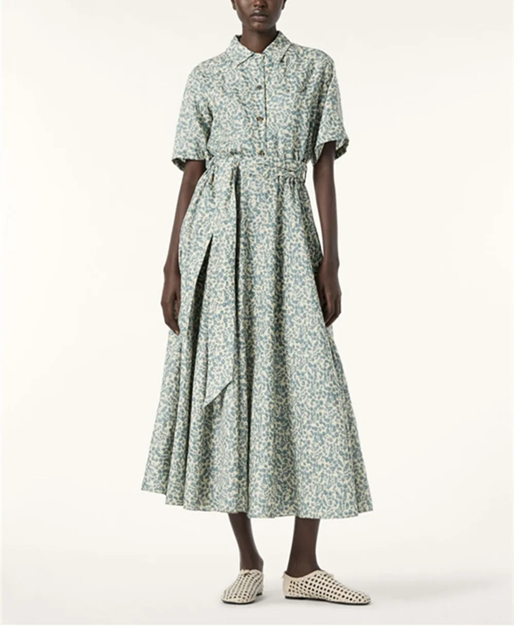 Women Summer Linen Printed Belted Short-Sleeve Shirt Dress
Women Summer Linen Printed Belted Short-Sleeve Shirt Dress