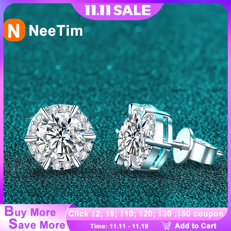NeeTim 1ct Moissanite Stud Earrings for Women Sparkling Classic Wedding Lab Diamond Earring 925 sterling silver Women's earrings
NeeTim 1ct Moissanite Stud Earrings for Women Sparkling Classic Wedding Lab Diamond Earring 925 sterling silver Women's earrings