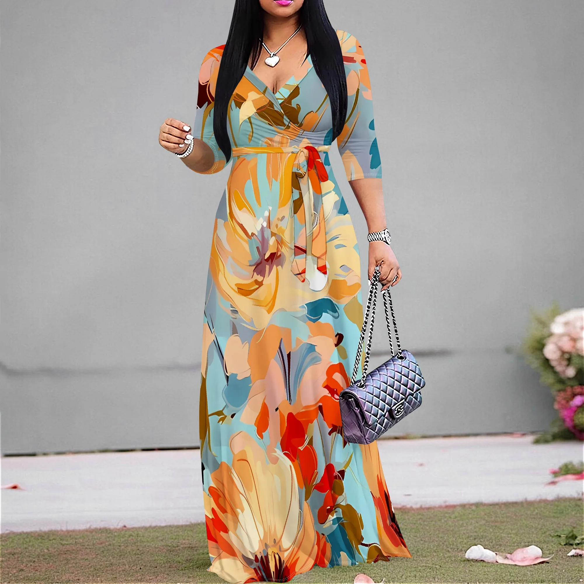 Nupusa Colorful Floral Print Maxi Dress for Women V - Neck Half Sleeve Summer Casual Dress
Nupusa Colorful Floral Print Maxi Dress for Women V - Neck Half Sleeve Summer Casual Dress