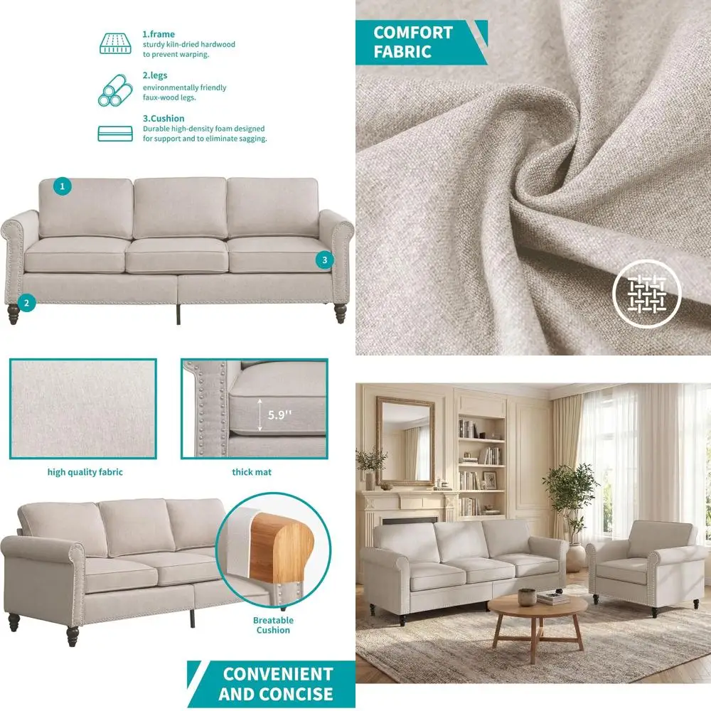 2 Piece Sectional Soas or Living Room, Soa and Loveseat Set with NailTrim Design & Wood e, Linen abric Couch Set with Gourd Wood
2 Piece Sectional Soas or Living Room, Soa and Loveseat Set with NailTrim Design & Wood e, Linen abric Couch Set with Gourd Wood