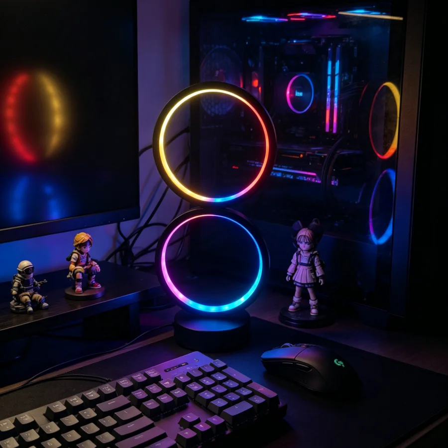 1PC RGB Double Circle LED Table Lamp, Color Changing Ambient Light with Remote, Modern Nightstand Lamp for Party Gaming Room
1PC RGB Double Circle LED Table Lamp, Color Changing Ambient Light with Remote, Modern Nightstand Lamp for Party Gaming Room