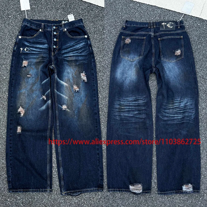 Trendy THUG CLUB Jeans Graffiti Hip Hop Ripped Hole Casual Wide-leg Pants High Street Men Women Thug Club Denim Trousers
Trendy THUG CLUB Jeans Graffiti Hip Hop Ripped Hole Casual Wide-leg Pants High Street Men Women Thug Club Denim Trousers
