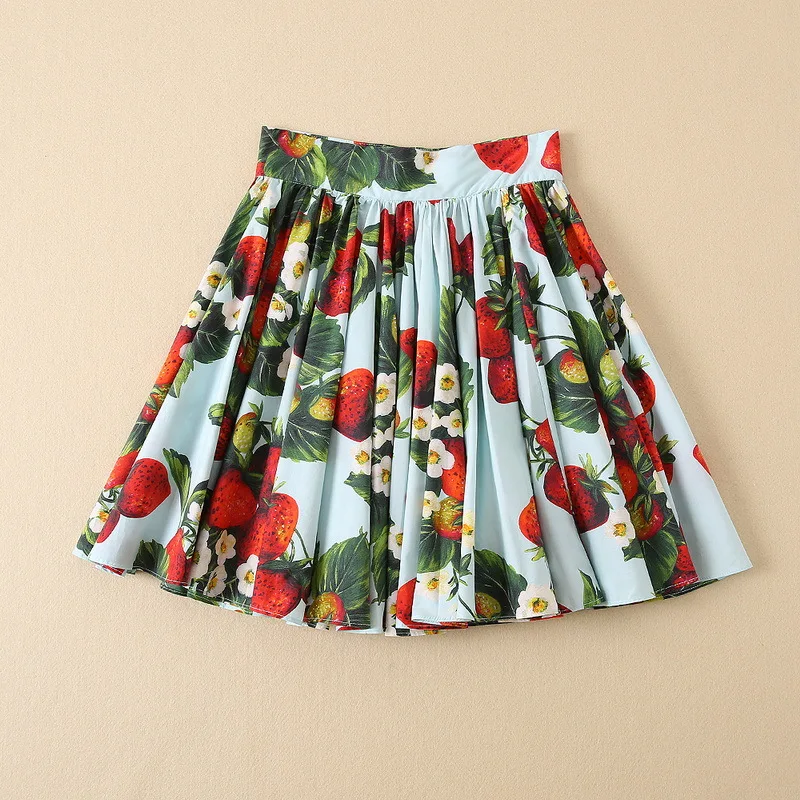 New European and American women's wear for winter 2022 Blue strawberry print Fashionable pleated cotton skirt
New European and American women's wear for winter 2022 Blue strawberry print Fashionable pleated cotton skirt