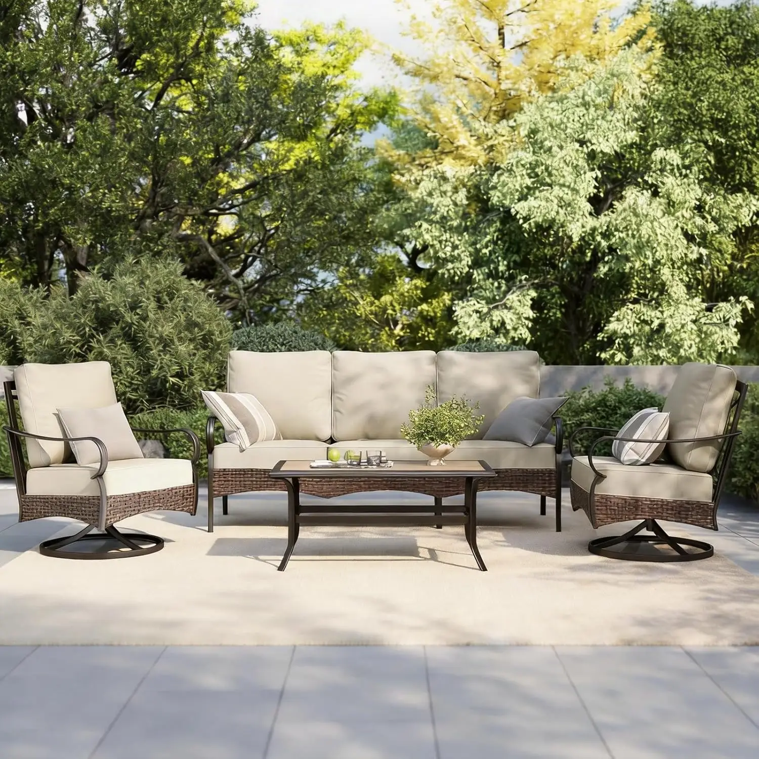 4pc Patio Set Wicker Metal Sofa 5.5" Cushions Coffee Table Porch Poolside Yard, Custom
4pc Patio Set Wicker Metal Sofa 5.5" Cushions Coffee Table Porch Poolside Yard, Custom