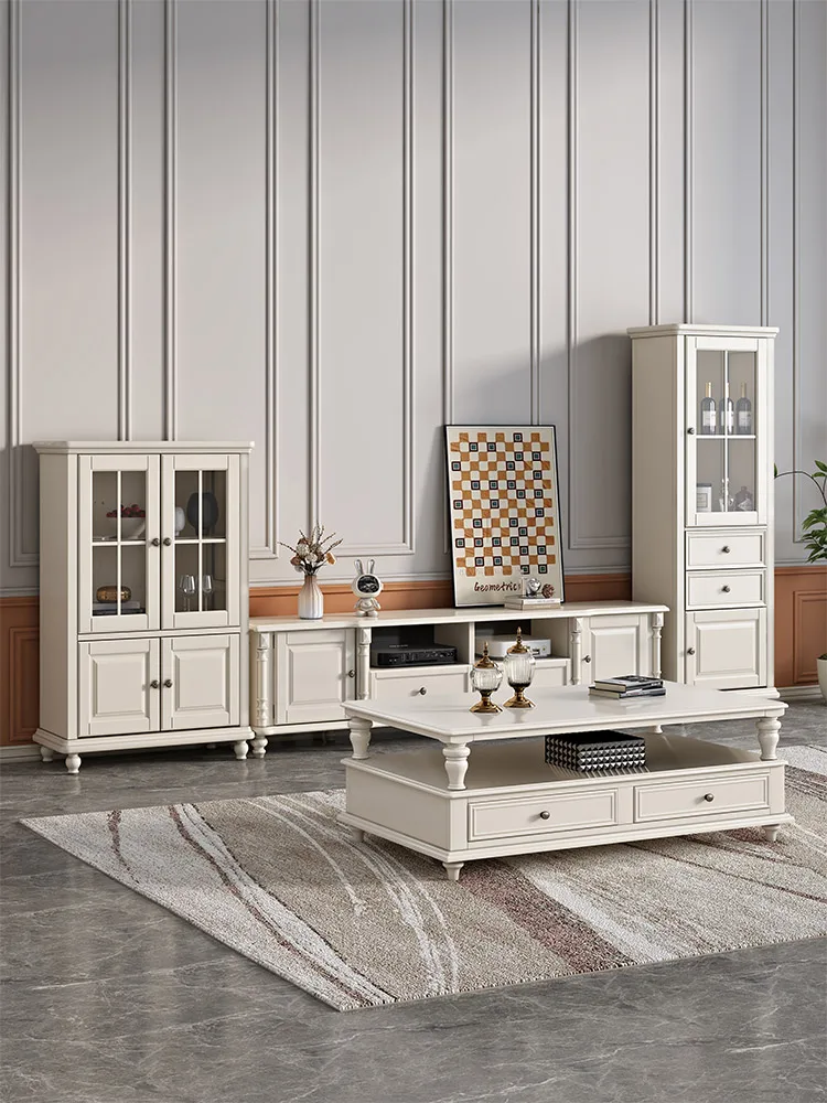 Taomeiting American cream style white all solid wood TV cabinet coffee table combination living room furniture log floor cabinet
Taomeiting American cream style white all solid wood TV cabinet coffee table combination living room furniture log floor cabinet