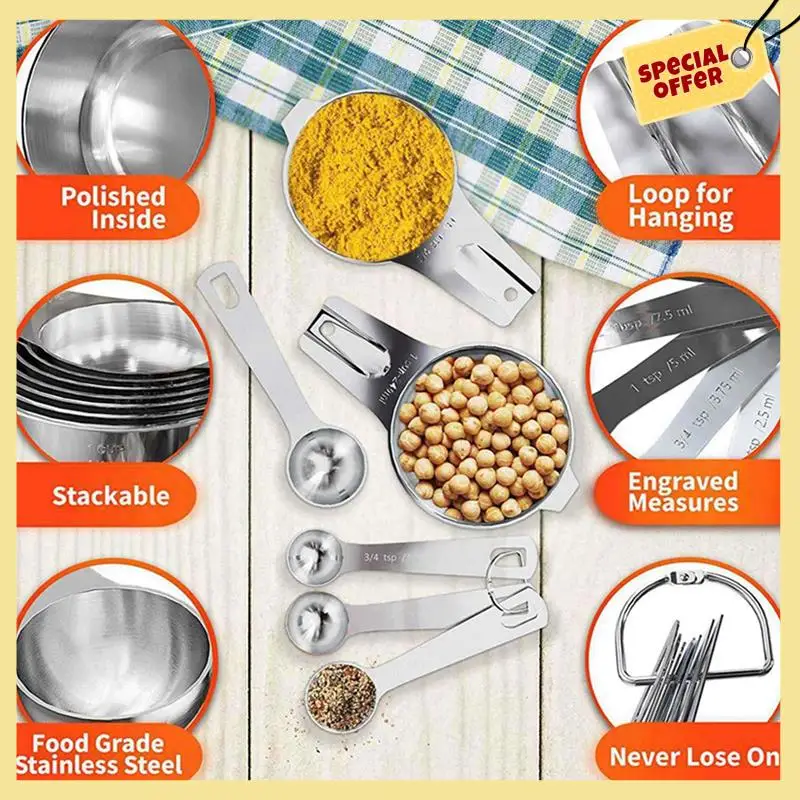 -BABQ Stainless Steel Measuring Cups And Spoons Set Of 42 Pieces,21 Nesting Cups And 21 Stackable Spoons Professional Portable
-BABQ Stainless Steel Measuring Cups And Spoons Set Of 42 Pieces,21 Nesting Cups And 21 Stackable Spoons Professional Portable