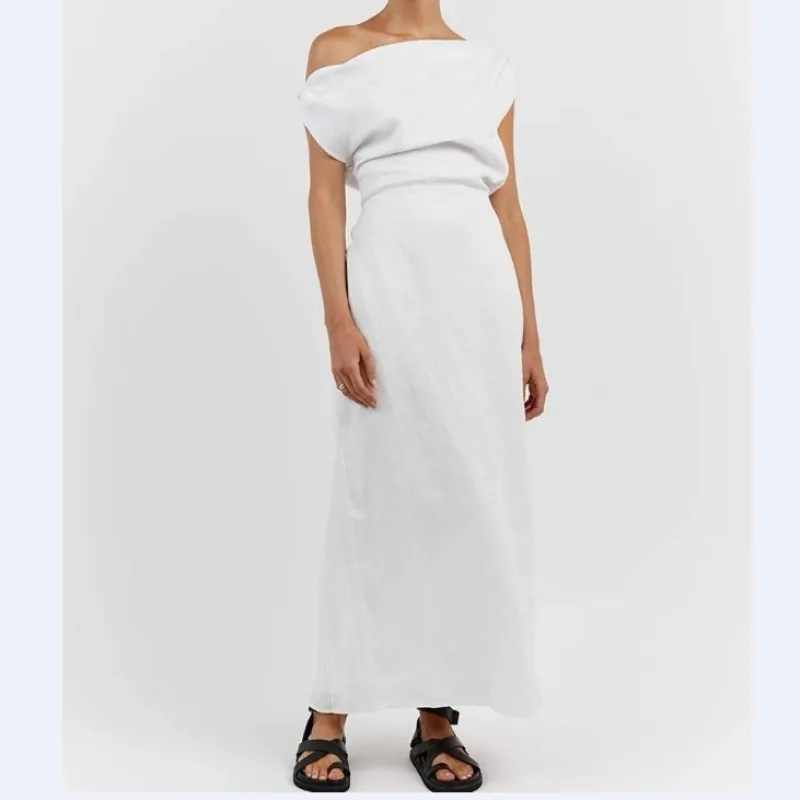 Niche Design Linen Dress Fashion Asymmetric Pleated One Shoulder Split Long Dresses White Dress for Women
Niche Design Linen Dress Fashion Asymmetric Pleated One Shoulder Split Long Dresses White Dress for Women