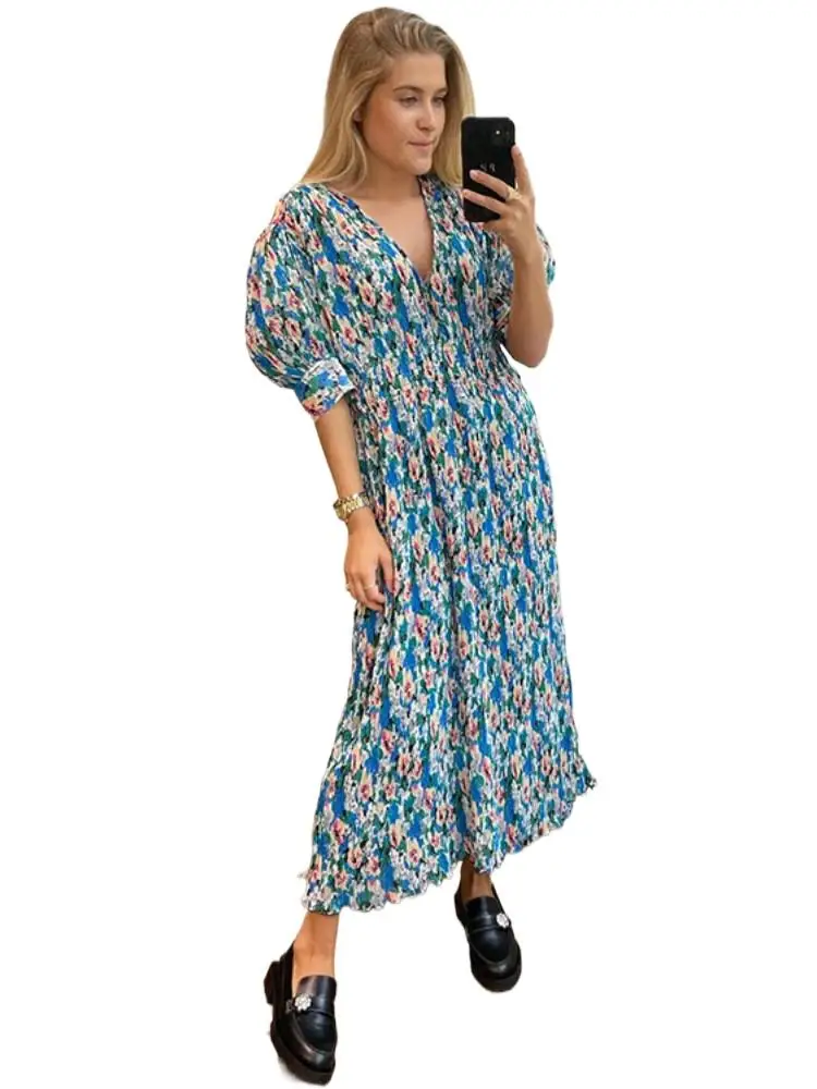 Fashion long maxi party Dress French Elegant Blue Print Dress Brand High Quality Pleated Print Holiday Dress Vestidos 3XL 4XL
Fashion long maxi party Dress French Elegant Blue Print Dress Brand High Quality Pleated Print Holiday Dress Vestidos 3XL 4XL