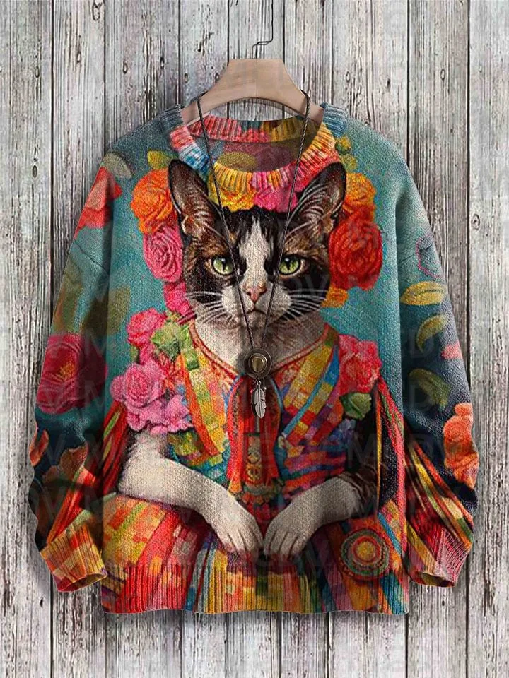 Frida Cat Art Pattern Print Casual Knit Pullover Sweatshirt Men's For Women's Pullover
Frida Cat Art Pattern Print Casual Knit Pullover Sweatshirt Men's For Women's Pullover