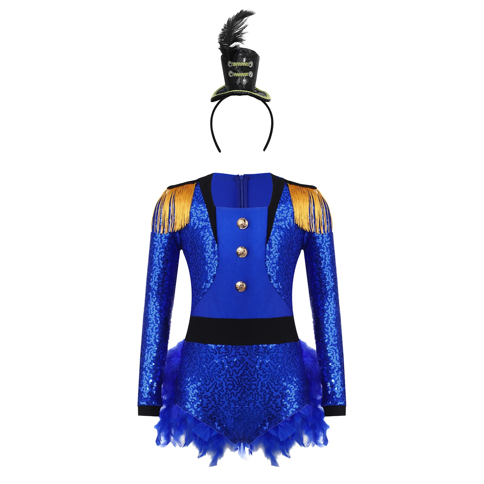 Girls 2Pcs Circus Performance Costume Sequins Bodysuit Shoulder Tassels Feathered Jumpsuit Mini Top Hat for Halloween Cosplay
Girls 2Pcs Circus Performance Costume Sequins Bodysuit Shoulder Tassels Feathered Jumpsuit Mini Top Hat for Halloween Cosplay