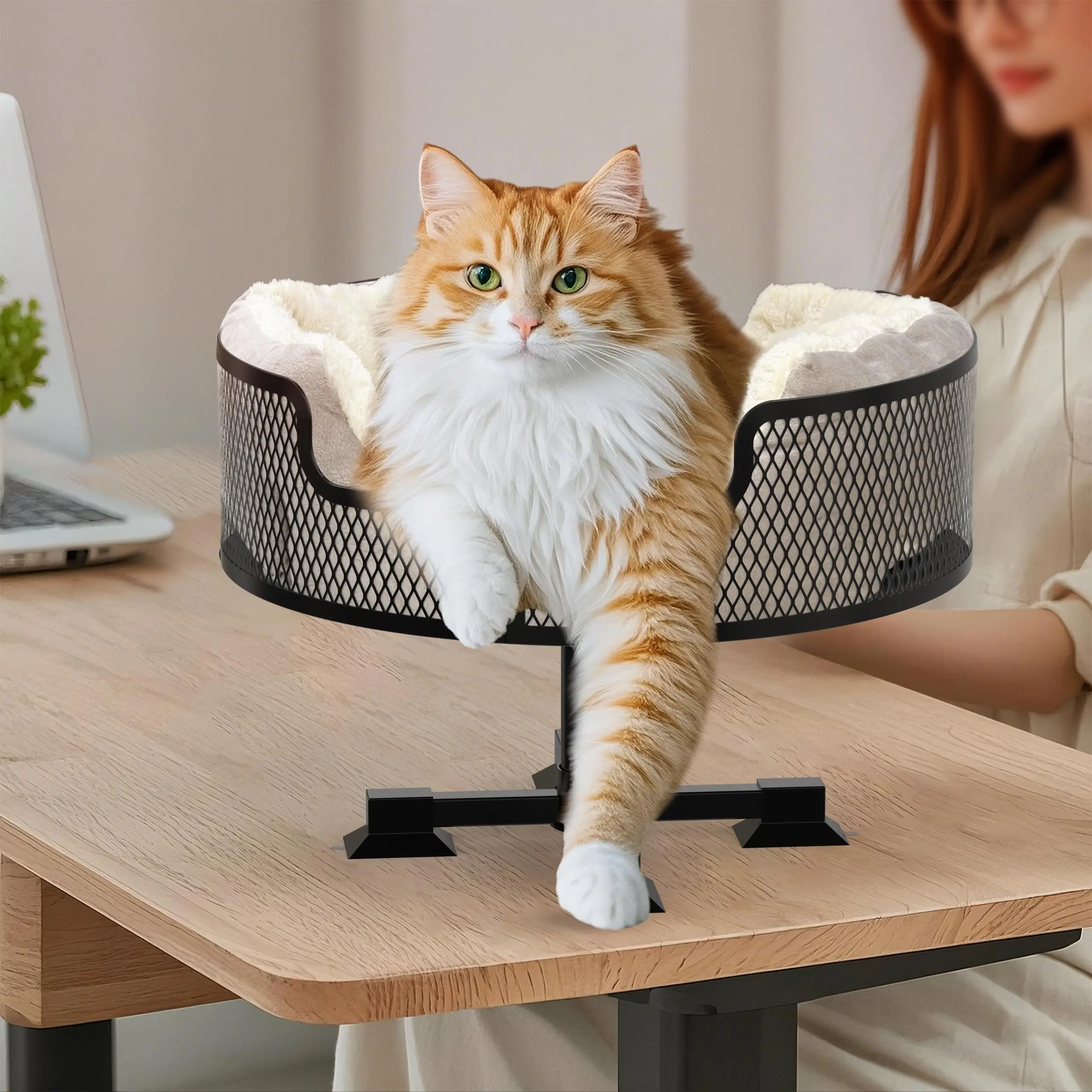 New Metal Cat Desk Bed with Thickened Donut Elevated Cat Hammock for Desk Cat Desk Bed with Rubber Suction Feet
New Metal Cat Desk Bed with Thickened Donut Elevated Cat Hammock for Desk Cat Desk Bed with Rubber Suction Feet