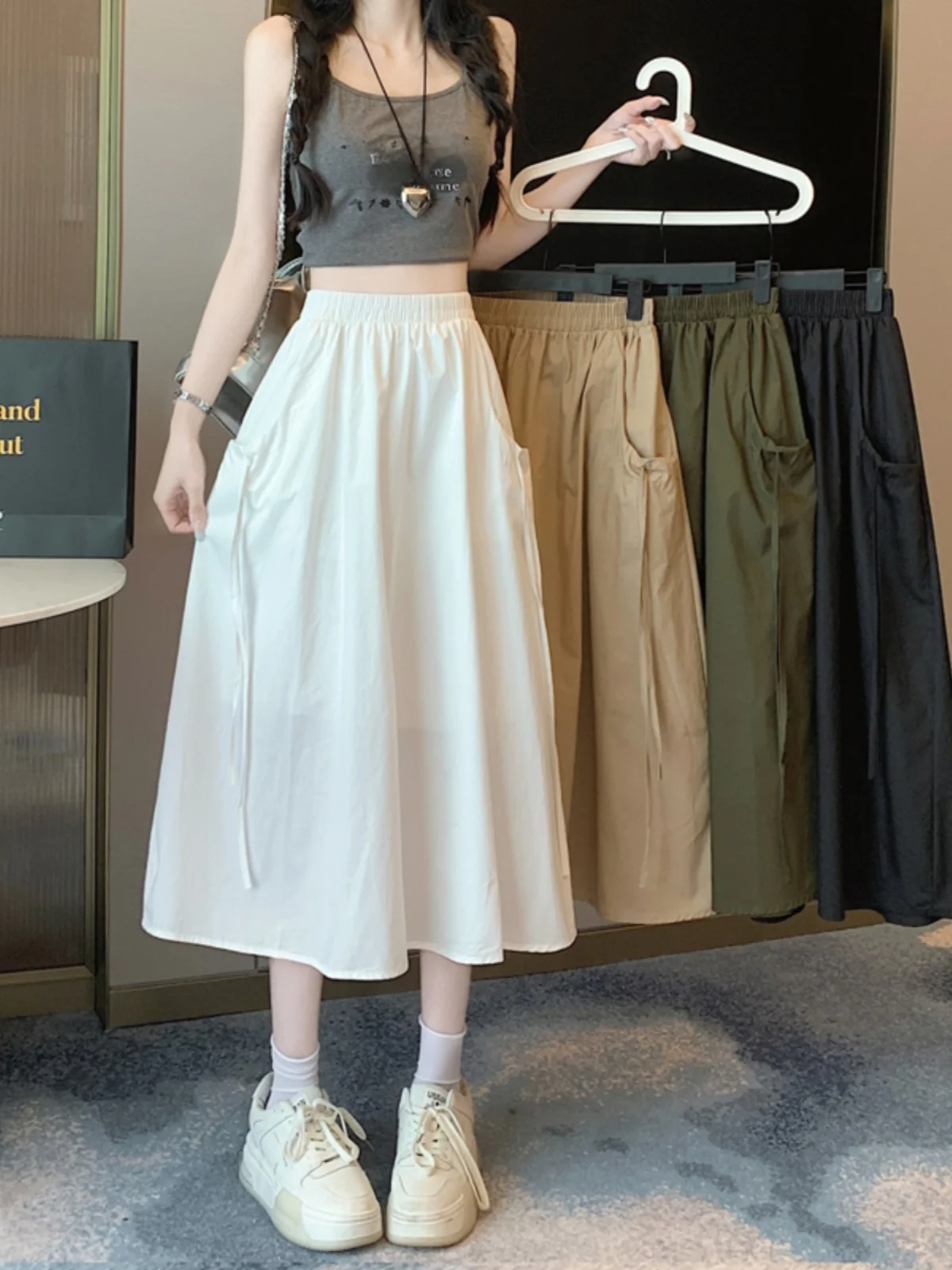 White High Waist Workwear Skirt Women's Summer Mid-Length Versatile Drawstring A-Line Skirt Small Stature Casual Umbrell...
White High Waist Workwear Skirt Women's Summer Mid-Length Versatile Drawstring A-Line Skirt Small Stature Casual Umbrell...