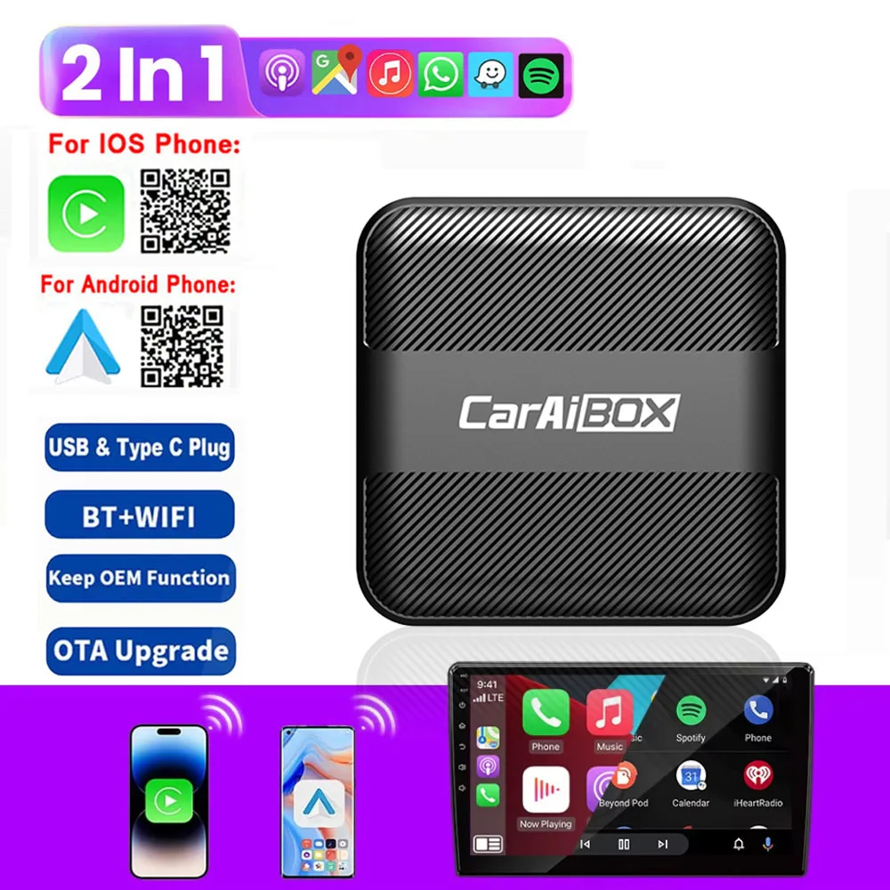 2 in 1 Carplay Adapter Android Auto Wired to Wireless Plug & Play USB Dongle Type C Connection For VW Benz Audi Kia Jeep Hyundai
2 in 1 Carplay Adapter Android Auto Wired to Wireless Plug & Play USB Dongle Type C Connection For VW Benz Audi Kia Jeep Hyundai
